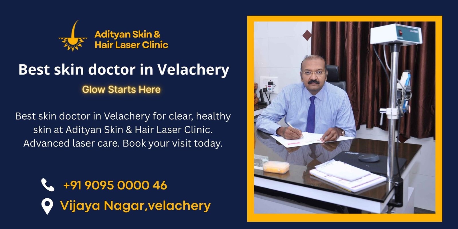 Dr. Adityan at Adityan Skin and Hair Laser Clinic, best skin doctor in Velachery providing advanced laser and skincare treatments.