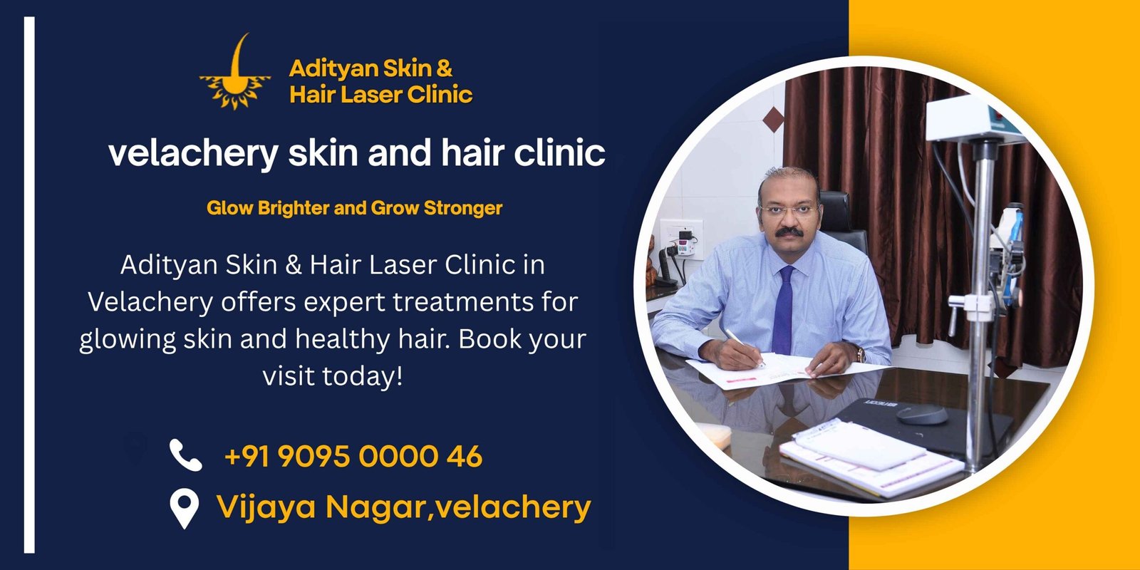 Dr. Adityan at Adityan Skin and Hair Laser Clinic in Velachery providing expert treatments for glowing skin and healthy hair.