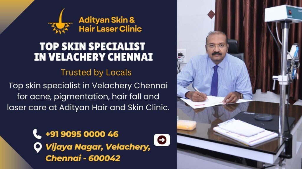 Top skin specialist in Velachery Chennai at Adityan Hair and Skin Clinic providing acne, pigmentation, hair fall and laser treatments.