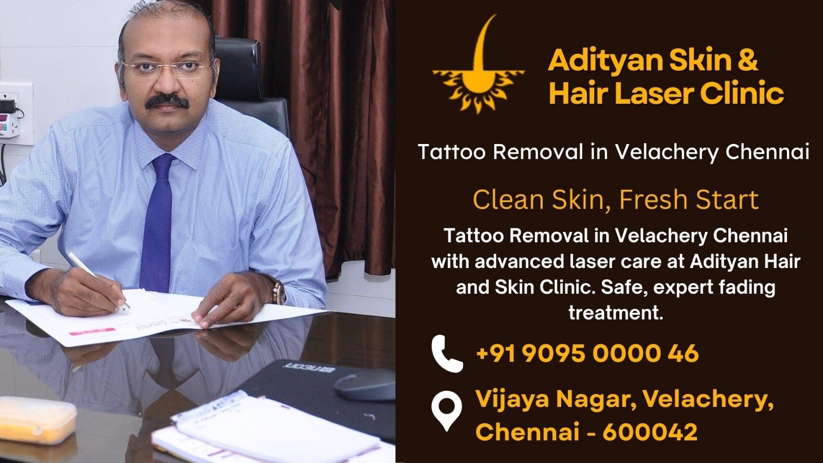 Tattoo Removal in Velachery Chennai with advanced laser care at Adityan Hair and Skin Clinic. Safe, expert fading treatment.