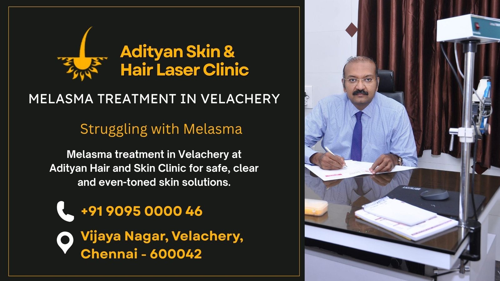 Melasma treatment in Velachery at Adityan Hair and Skin Clinic for safe, clear and even-toned skin solutions.