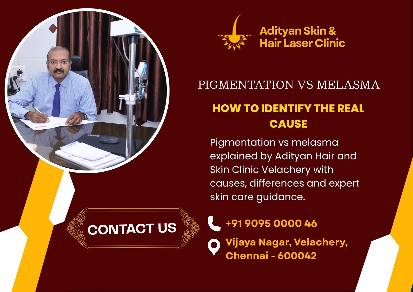 Pigmentation vs melasma explained by Adityan Hair and Skin Clinic Velachery with causes, differences and expert skin care guidance.