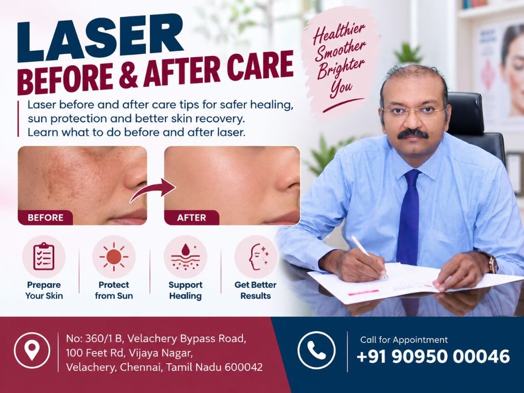 Laser before and after care at Adityan Hair and Skin Care Clinic Velachery Chennai